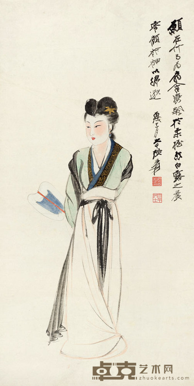 张大千 1946年作 执扇美人 镜片 81.5×41.5cm