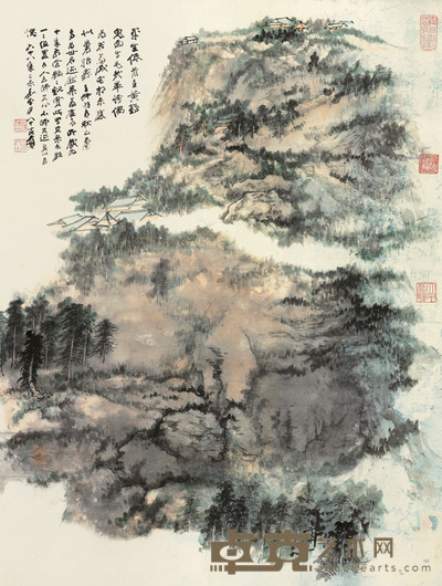 张大千 1979年作 秋山萧寺 立轴 91.5×69.5cm
