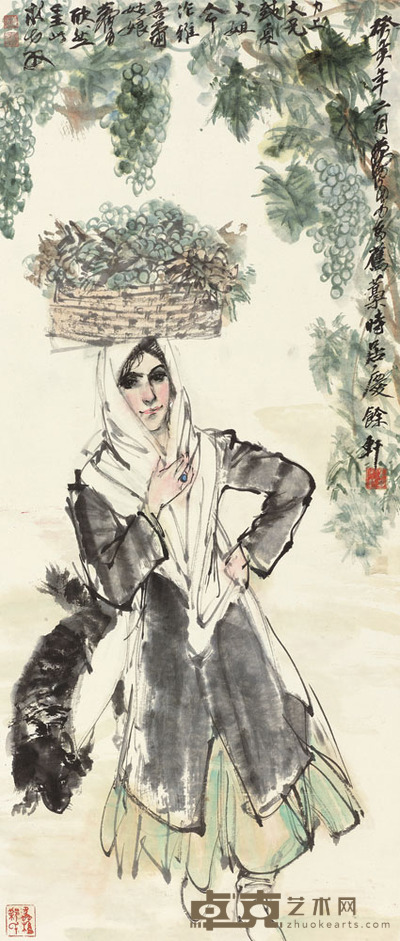 黄胄 1983年作 维吾尔姑娘 立轴 112×47.5cm