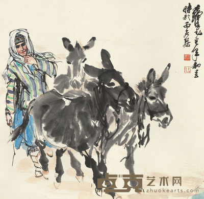 黄胄 1985年作 牧驴 立轴 66.5×69cm