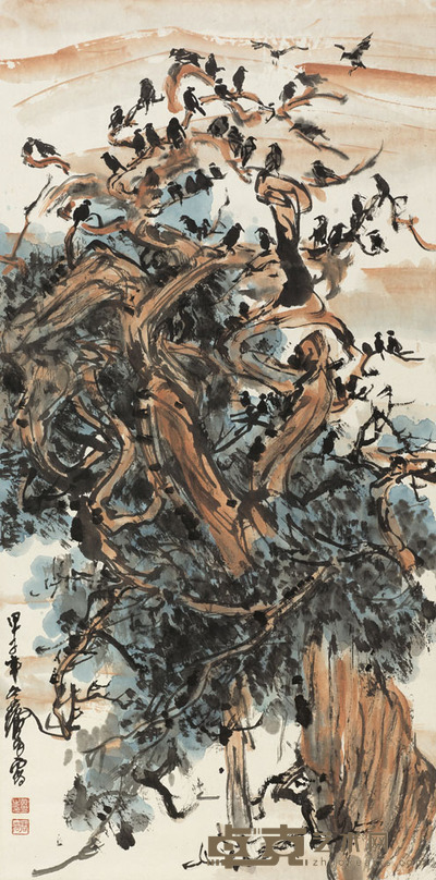 黄胄 1984年作 倦鸟归林 立轴 95.5×47.5cm