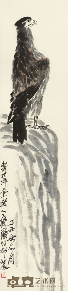 齐白石 1937年作 英雄独立 镜片 134×33.5cm