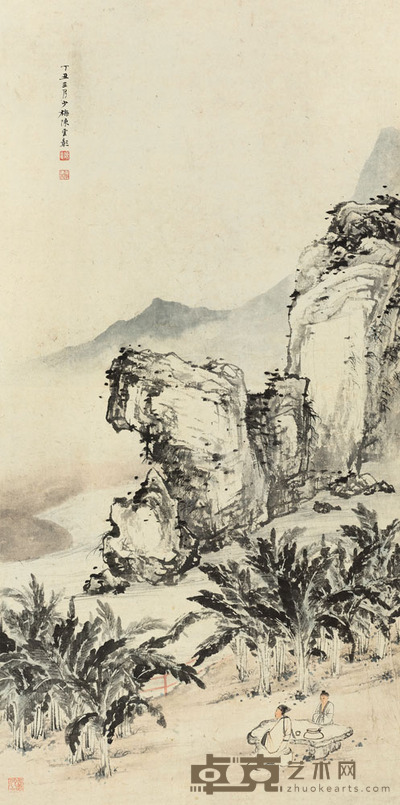陈少梅 1937年作 蕉园高士图 立轴 81×39.5cm