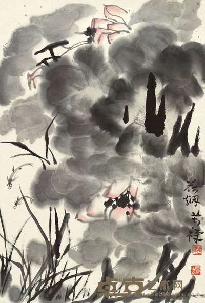 李苦禅 荷烟 立轴 69×47cm