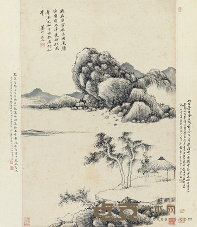 吴历 1710年作 秋山亭子 立轴 67×46cm