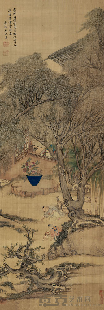 禹之鼎 1685年作 深柳读书 立轴 116×40.5cm