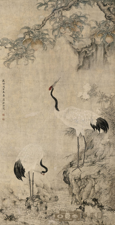 沈铨 1758年作 鹤寿延年 立轴 181×92.5cm