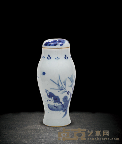 青花人物纹莲子瓶 H:21cm