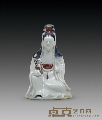 青花釉里红瓷塑观音 H:17cm