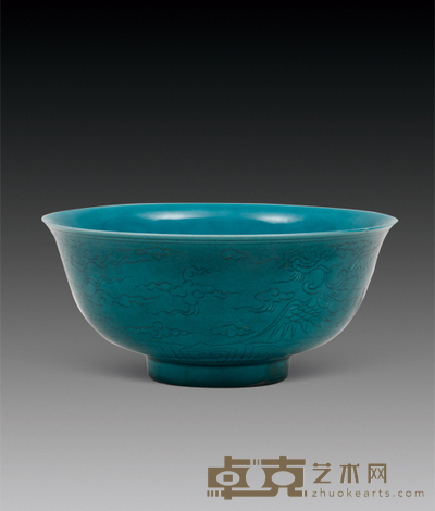 孔雀绿釉凤纹碗 D:16cm