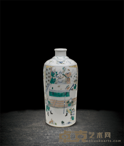素三彩人物纹直筒瓶 H:31cm