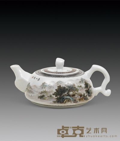 粉彩山水纹茶壶 L:17cm