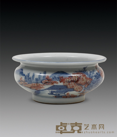 青花釉里红香炉 D:15.4cm