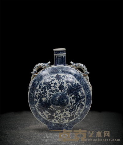 青花凤穿花纹双耳扁瓶 H:32m