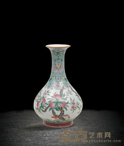 粉彩九桃纹玉壶春瓶 H:17.5cm