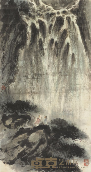 傅抱石 观瀑图 73×39cm