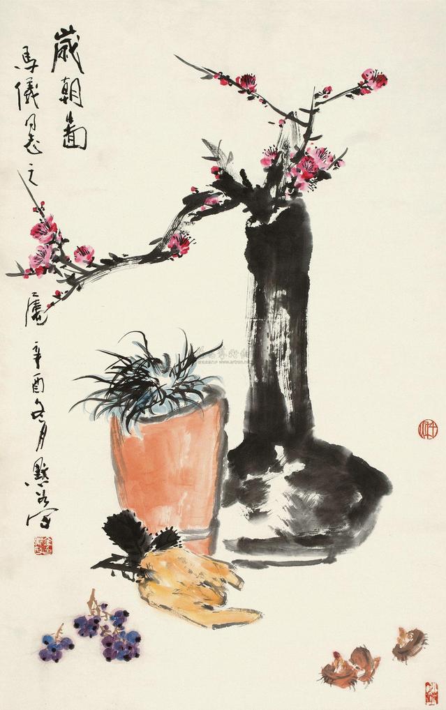 金默如 辛酉（1981年）作 岁朝图 镜心