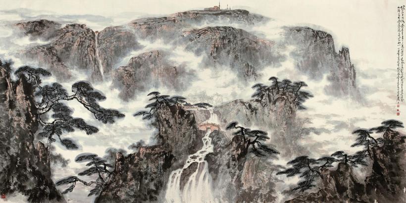 刘宝纯 张登堂 于阳春 丁卯（1987年）作 一览众山小 镜心