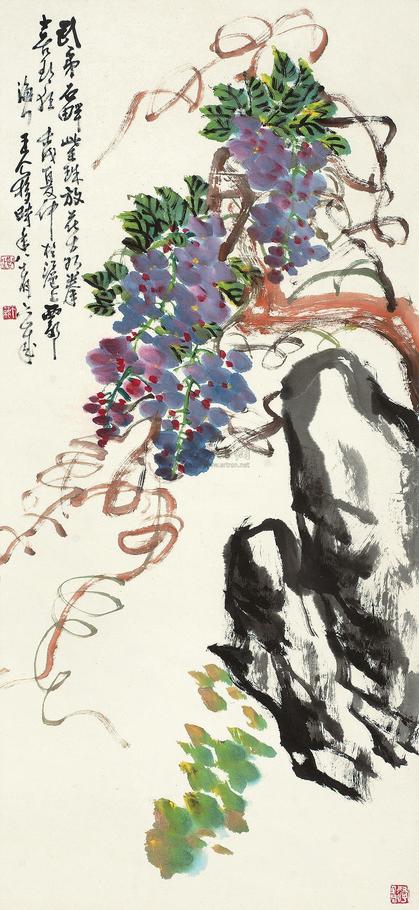 王个簃 壬戌（1982年）作 紫藤 立轴