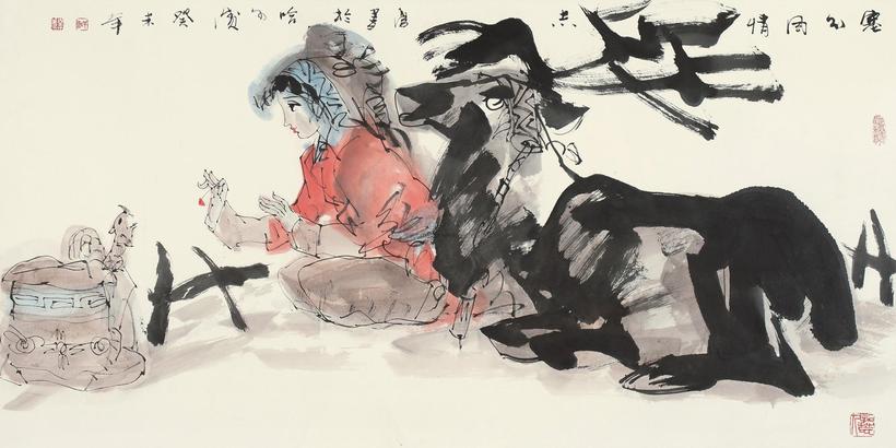 于志学 癸未（2003年）作 塞外风情 镜心