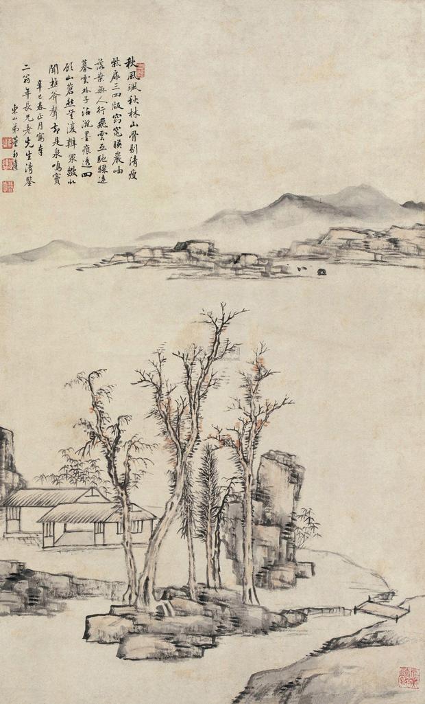 董邦达 辛巳（1761年）作 秋林远渚图 立轴