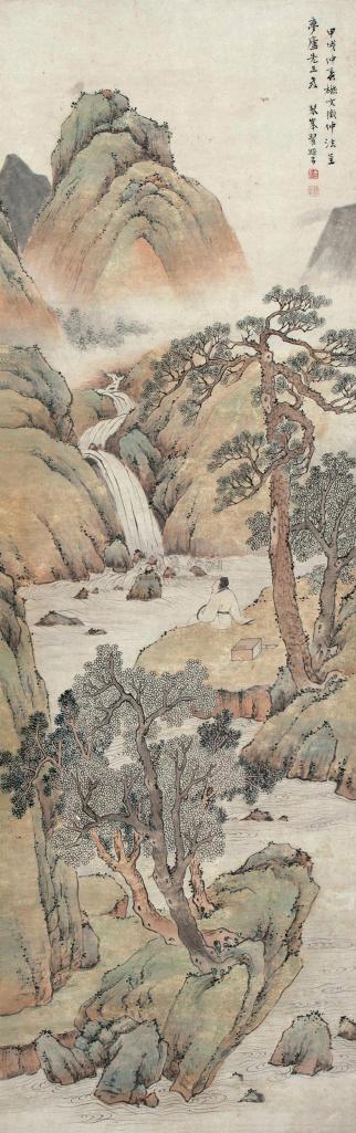 翟继昌 甲戌（1814年）作 观瀑图 立轴