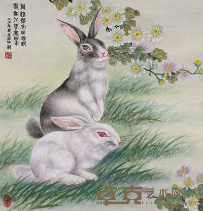 朱秀坤　工笔兔子 65x69cm