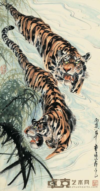 曹环义 1986年 双虎图 立轴 99×52cm