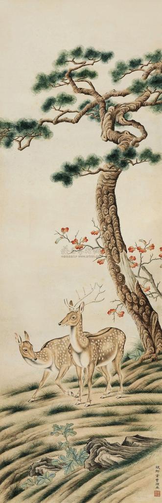 常曾灏 松鹿图 立轴