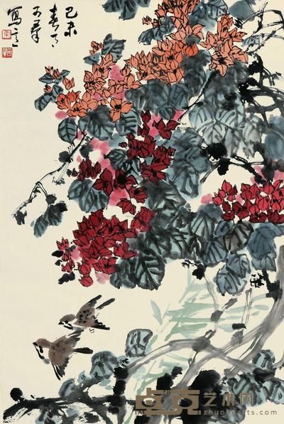 焦可群 1979年 花鸟 立轴 67.5×45cm