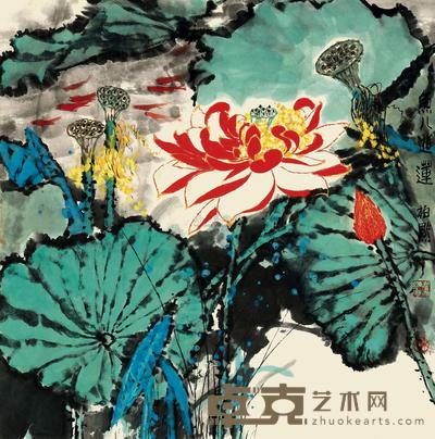 李柏默 2010年作 鱼儿游莲 镜心 68×68cm