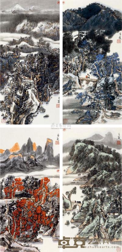 何昌林 2010年作 春夏秋冬 四屏镜心 68×34cm×4