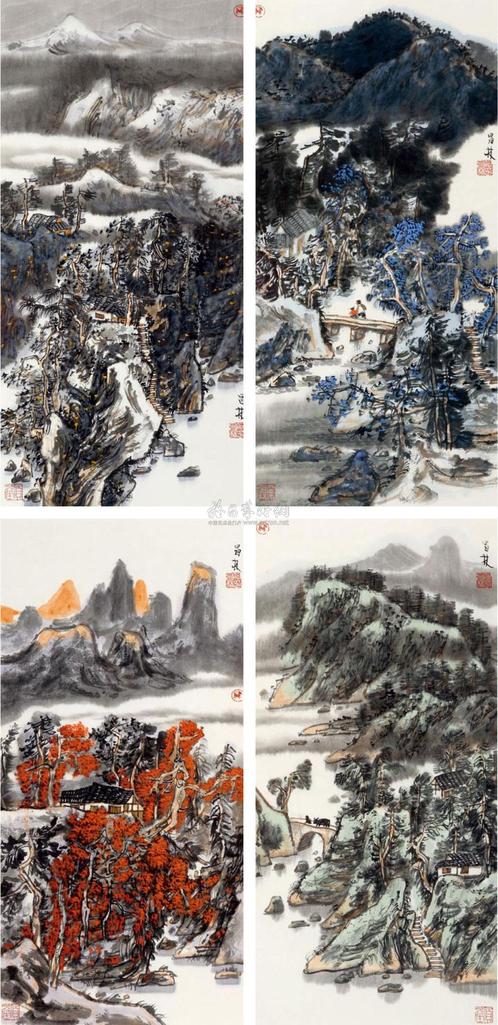 何昌林 2010年作 春夏秋冬 四屏镜心