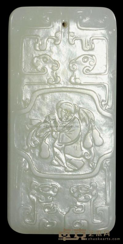 清 白玉雕夔龙人物珮 长5cm