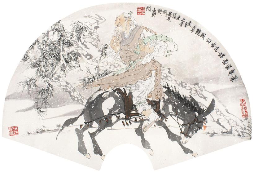 吴元奎 骑驴图 镜心