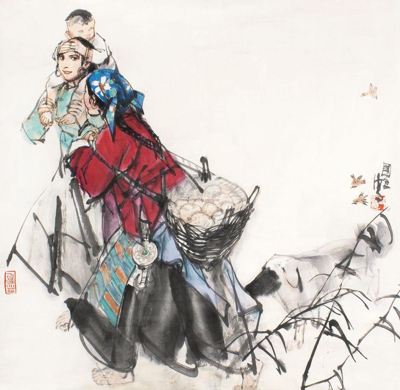 史国良 母子图 镜心