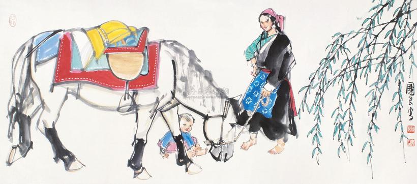 史国良 牵马图 镜心