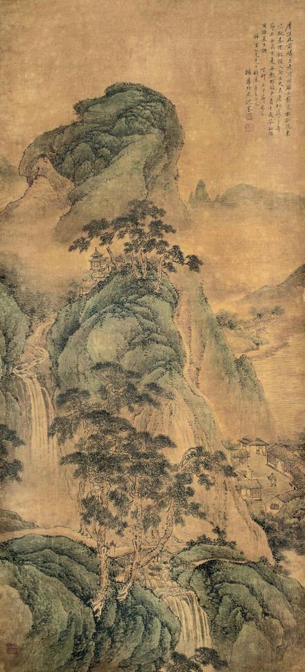沈凤 丁卯（1747）年作 小青绿山水 立轴