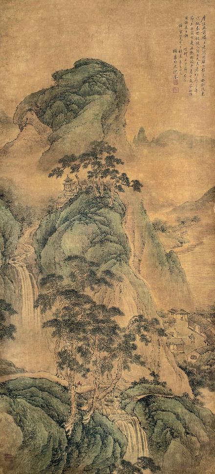 沈凤 丁卯（1747）年作 小青绿山水 立轴