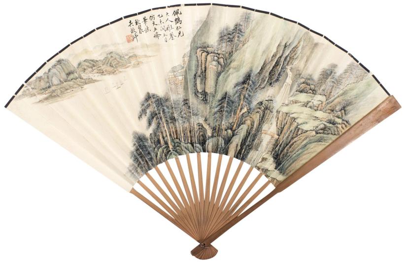 吴榖祥 乙未（1895）年作 山水扇面 成扇