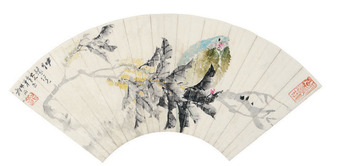 陆抑非 花鸟扇面