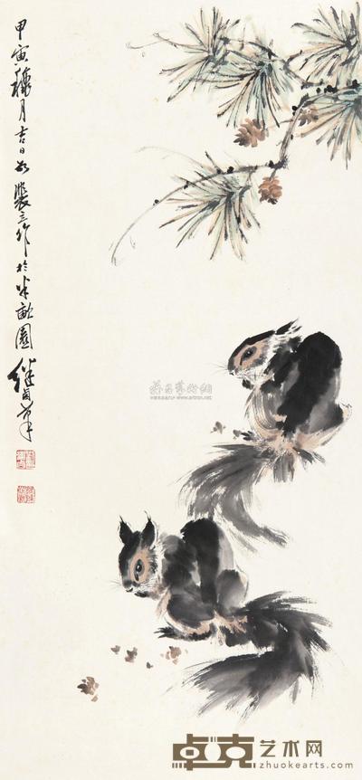 刘继卣 1974年作 松鼠 镜心 97×45cm