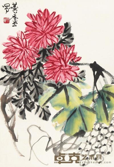 许麟庐 秋菊 镜心 68×46cm