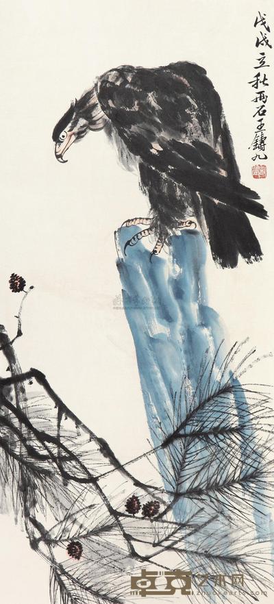 王铸九 1958年作 松鹰图 立轴 96×43cm