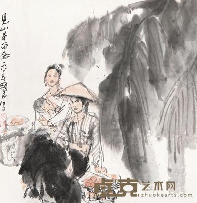 史国良 1983年作 山水人物小品 立轴 46×46cm
