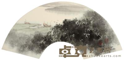宋涤 甲子（1984）年作 太湖云瀑 扇片 18×55cm