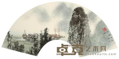 宋涤 甲子（1984）年作 桂林山水 扇片 18×54cm