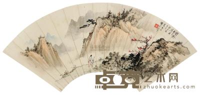 黄君璧 癸巳（1953）年作 深秋策杖 扇面框 18×51cm