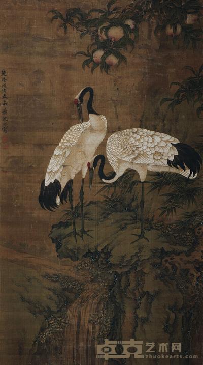 沈铨 蟠桃仙禽图 立轴 138×78cm