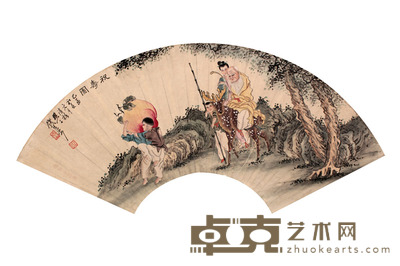 钱慧安 祝寿图扇面镜片 18×53